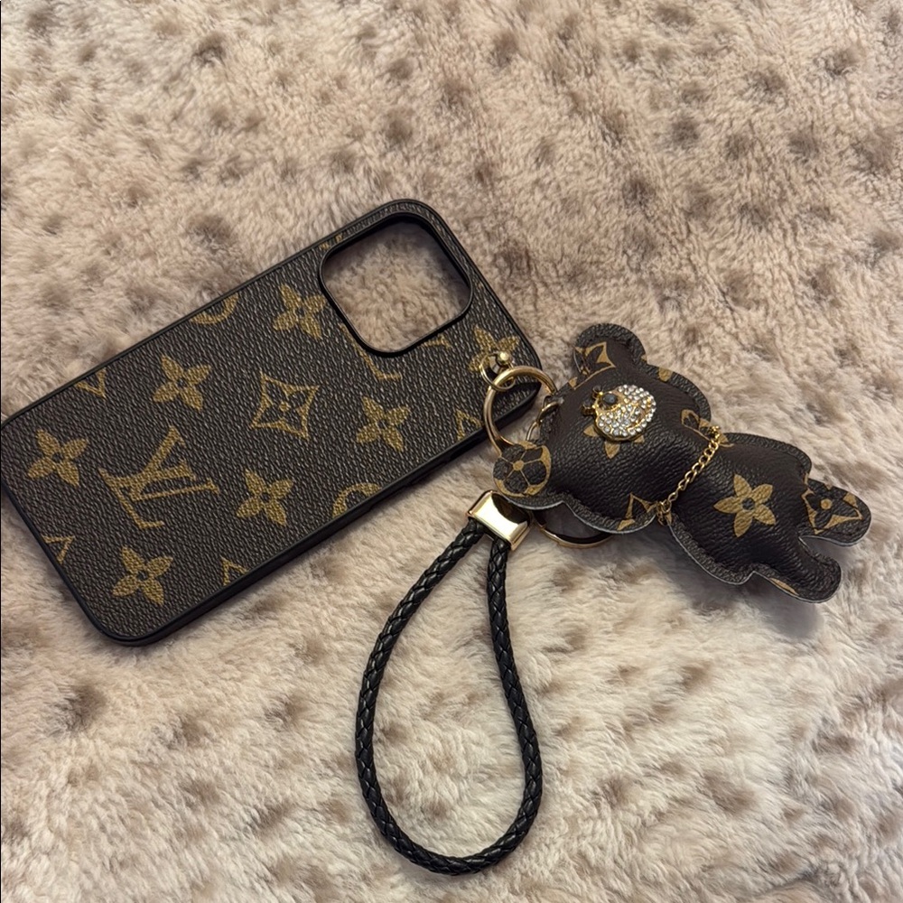 Louis Vuitton Monogram Phone Case with Bear Keychain